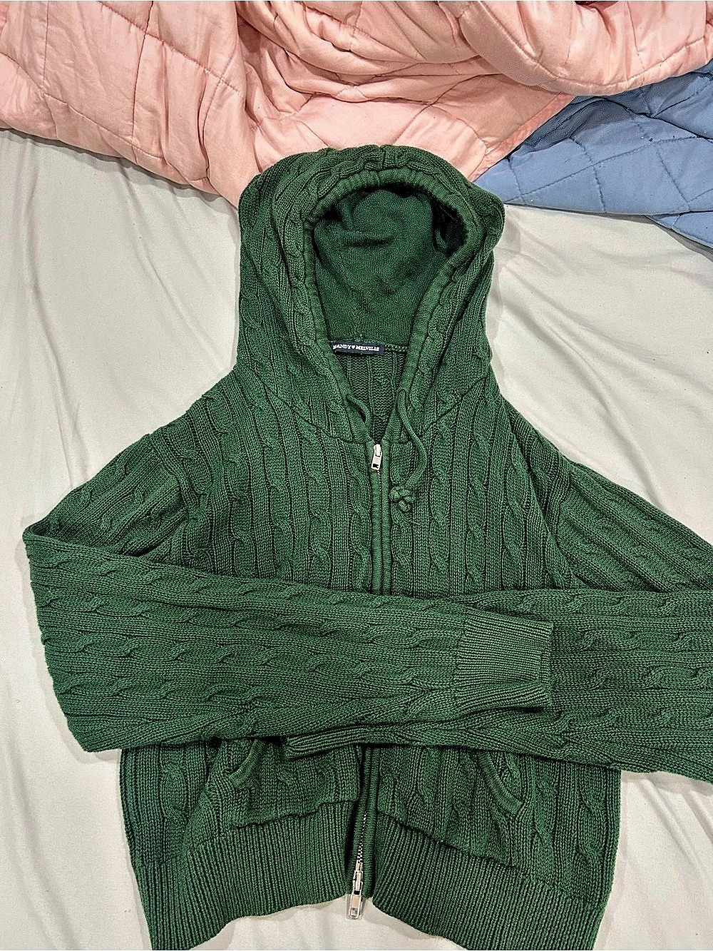 Brandy Melville Ayla Cable Knit Hoodie Green